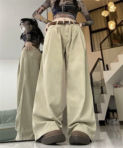 FREE STYLISTS（フリー スタイリスト）の「タックワイドデニムパンツ（デニムパンツ・レディース・カーキ/ホワイト・S/M/L/XL/2XL）」の9枚目の写真