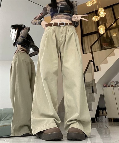 FREE STYLISTS（フリー スタイリスト）の「タックワイドデニムパンツ（デニムパンツ・レディース・カーキ/ホワイト・S/M/L/XL/2XL）」の8枚目の写真