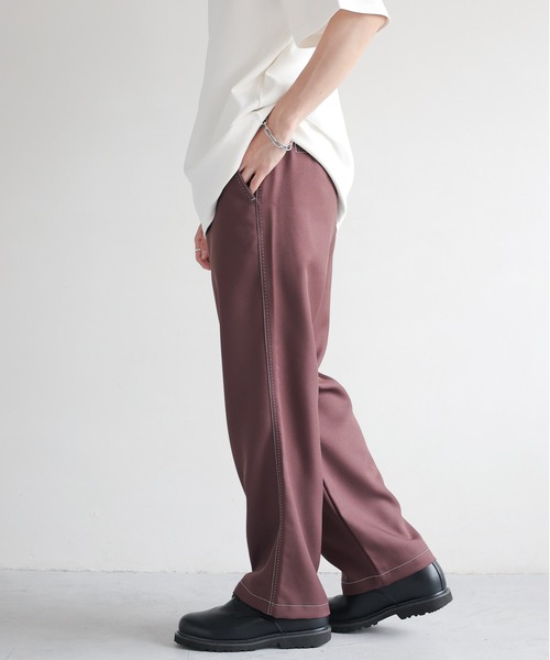 RAGEBLUE（レイジブルー）の「Stitch wide easy slacks/配色ステッチ/イージーワイドスラックス（スラックス・メンズ・オフホワイト/グレー/ブラック/ブラウン系その他・SMALL/MEDIUM/LARGE）」の4枚目の写真