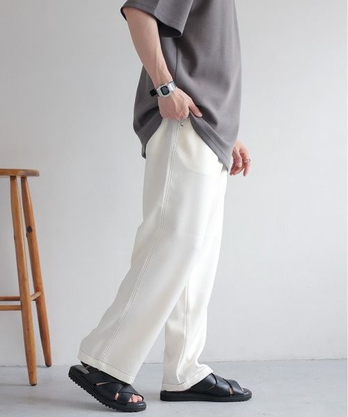 RAGEBLUE（レイジブルー）の「Stitch wide easy slacks/配色ステッチ/イージーワイドスラックス（スラックス・メンズ・オフホワイト/グレー/ブラック/ブラウン系その他・SMALL/MEDIUM/LARGE）」の2枚目の写真