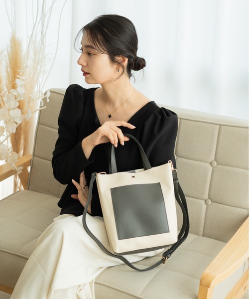 Rename（リネーム）の「Rename 2way コンパクト ミニ トート ショルダーバッグ（ショルダーバッグ・レディース・スカイブルー/ブラック/シルバー/アイボリー系/ブラック×シルバー/モカ・FREE）」の5枚目の写真