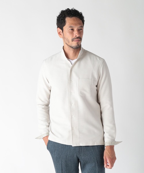 MEN'S BIGI（メンズビギ）の「ポリエステルサッカーストレッチスタンドカラーシャツ（シャツ/ブラウス・メンズ・ブルー系その他/ライトグレー/ブラック・01/02/03/04）」の5枚目の写真