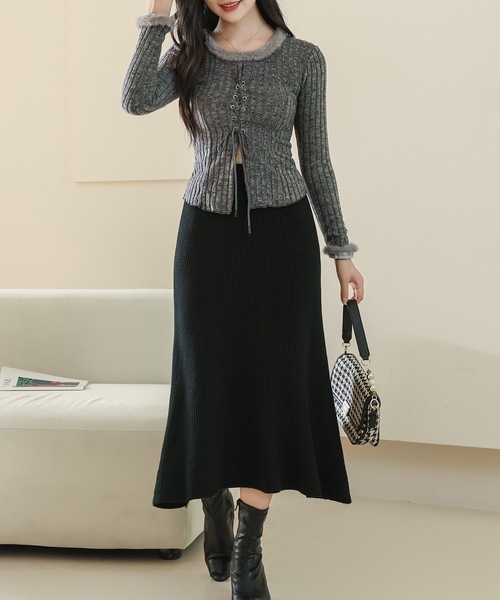 Lace Ladies（レースレディース）の「ラウンド ファーネック レースアップ ニット プルオーバー（ニット/セーター・レディース・グレイッシュベージュ/グレー・FREE）」の7枚目の写真