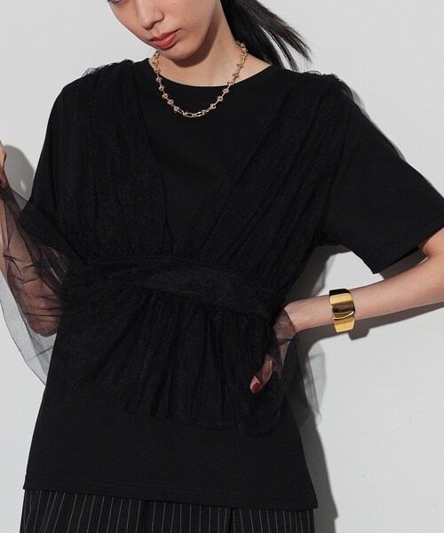 GALLEST(ギャレスト)の「チュールビスチェセットTシャツ(Tシャツ/カットソー・レディース・ホワイト/ベージュ/ブラック・38)」の3枚目の写真