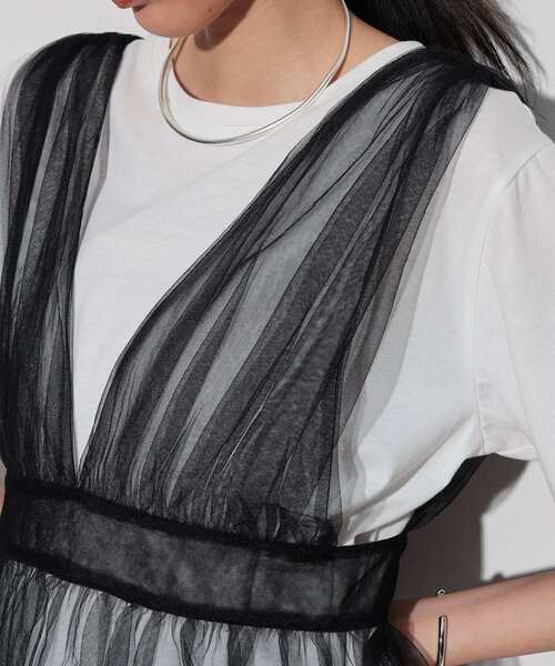 GALLEST(ギャレスト)の「チュールビスチェセットTシャツ(Tシャツ/カットソー・レディース・ホワイト/ベージュ/ブラック・38)」の4枚目の写真