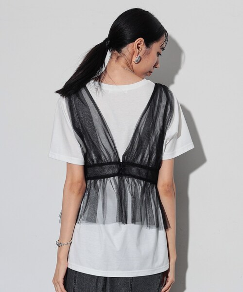 GALLEST(ギャレスト)の「チュールビスチェセットTシャツ(Tシャツ/カットソー・レディース・ホワイト/ベージュ/ブラック・38)」の6枚目の写真