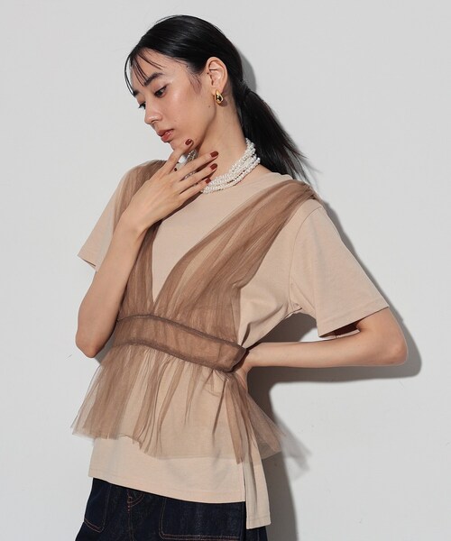 GALLEST(ギャレスト)の「チュールビスチェセットTシャツ(Tシャツ/カットソー・レディース・ホワイト/ベージュ/ブラック・38)」の15枚目の写真