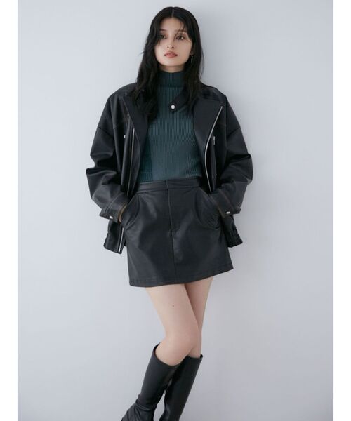 美品プラダレザーパイピングナイロンミニスカート黒36 セール】【SET UP対応】ヴィンテージライクフェイクレザーミニスカート