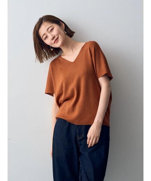 YECCA VECCA(イェッカヴェッカ)の「ラメVネックドルマンニット(ニット/セーター・レディース・ブラック/テラコッタ/ベージュ・FREE)」の5枚目の写真