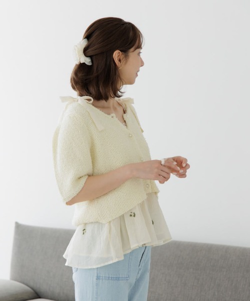 flower(フラワー)の「レディニットトップ(ニット/セーター・レディース・ホワイト/レモンイエロー・FREE)」の3枚目の写真