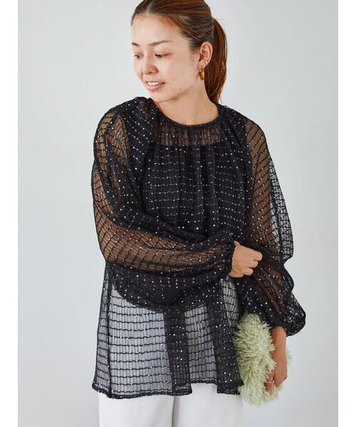 PURU　スパンコール　グレー38 セール】 【カタログ掲載】スパンコールMIXプルオーバー≪手洗い可能