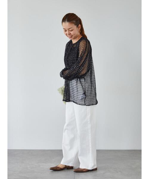 PURU　スパンコール　グレー38 セール】無地スパンコールアソートチュールトップス（その他トップス