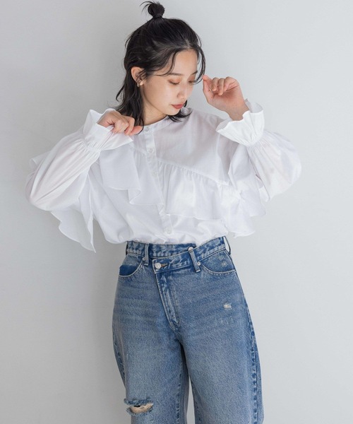 トップス nannn セール】ショートフリルシャツ 135780（シャツ/ブラウス