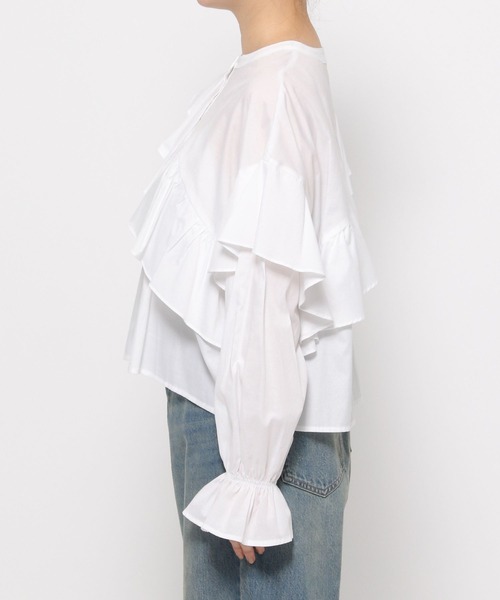 LOWRYS FARM（ローリーズファーム）の「ショートフリルシャツ 135780（シャツ/ブラウス・レディース・チャコールグレー/オフホワイト/ブルー・FREE）」の18枚目の写真