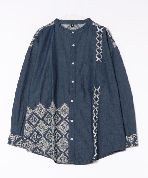【チャイハネ】エフェデニム刺繍MEN\'Sバンドカラーシャツ(シャツ/ブラウス)|チャイハネ(チャイハネ)