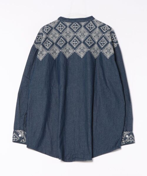 チャイハネ】エフェデニム刺繍MEN'Sバンドカラーシャツ（シャツ