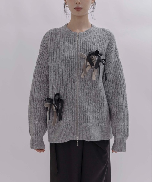 【ねこむすめ】エイミーロウ ランダムリボンラメネップZIPカーデ ランダムリボンラメネップZIPカーデ Eimee Law│Eimee Law & LHELBIE