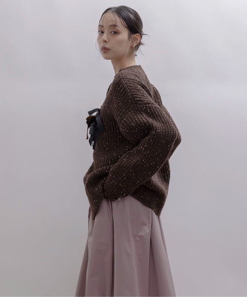 新品未使用　Eimee Law エイミーロウ　リボン　カーディガン　アイボリー Eimee Law（エイミーロウ）の「ランダムリボンラメネップZIP