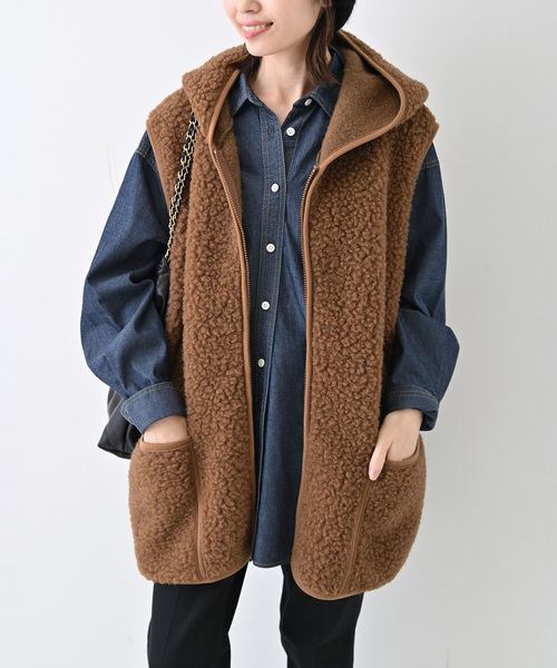 COLD BREAKER(コールドブレーカー)の「COLD BREAKER/コールドブレーカー SLOBE別注 ボアベスト 9244-SLOBE(ベスト・レディース・キャメル/ブラック・FREE)」の6枚目の写真