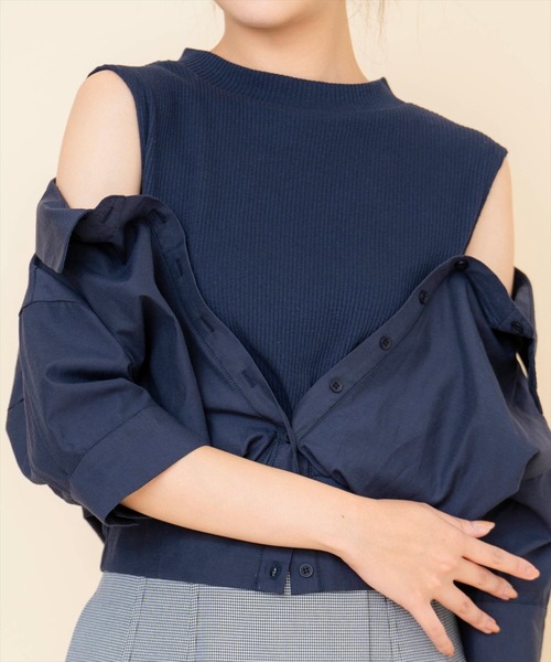 REDYAZEL（レディアゼル）の「シャツレイヤードトップス（Tシャツ/カットソー・レディース・ベージュ/ネイビー/オフホワイト・FREE）」の18枚目の写真