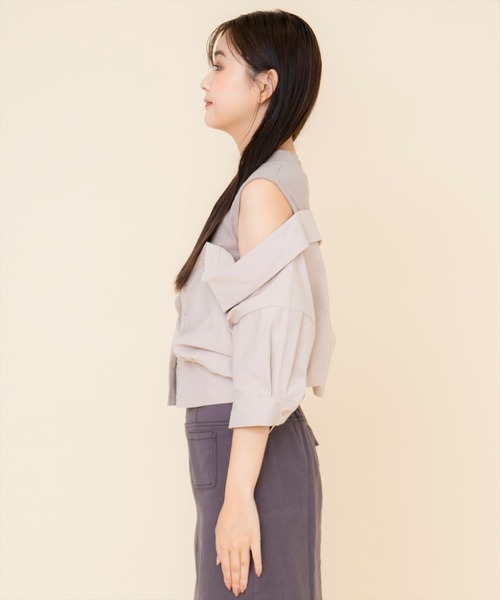 REDYAZEL（レディアゼル）の「シャツレイヤードトップス（Tシャツ/カットソー・レディース・ベージュ/ネイビー/オフホワイト・FREE）」の20枚目の写真