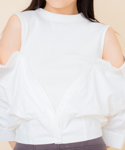 REDYAZEL（レディアゼル）の「シャツレイヤードトップス（Tシャツ/カットソー・レディース・ベージュ/ネイビー/オフホワイト・FREE）」の12枚目の写真