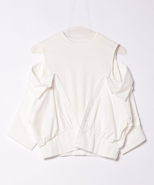 REDYAZEL（レディアゼル）の「シャツレイヤードトップス（Tシャツ/カットソー・レディース・ベージュ/ネイビー/オフホワイト・FREE）」の4枚目の写真