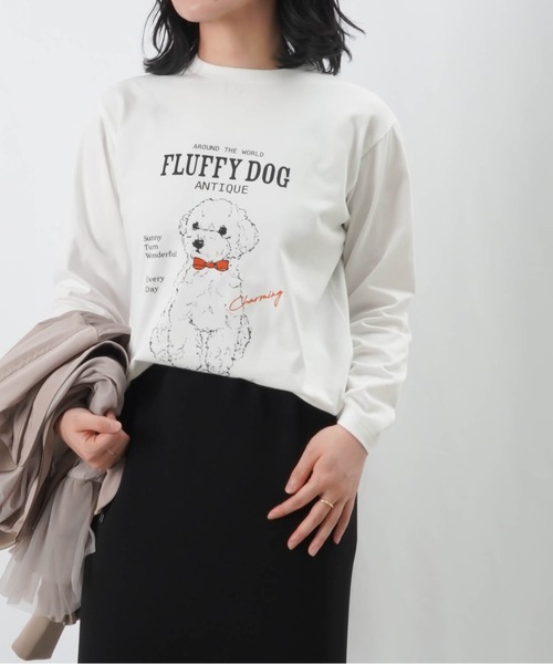 【セール】LC/LLL ドッグプリントロングスリーブカットソー / DOGプリント刺繍ロンTee（Tシャツ/カットソー）｜LUCA/LADY LUCK LUCA（ルカ/レディラックルカ） 4,880円