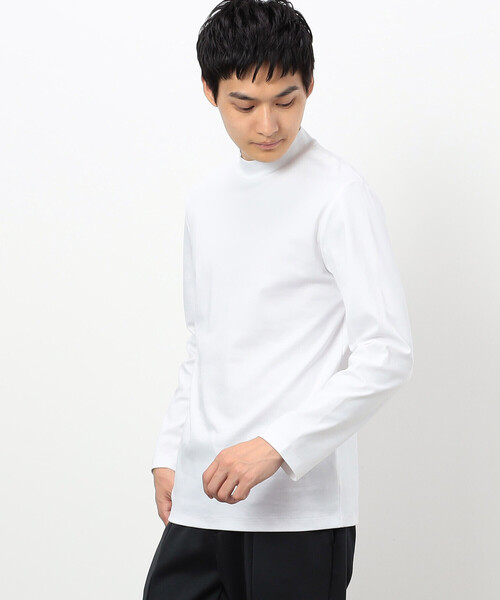NoRemid ホワイト 長袖カットソー small セール】コットンスムース モックネックTシャツ （長袖）（Tシャツ