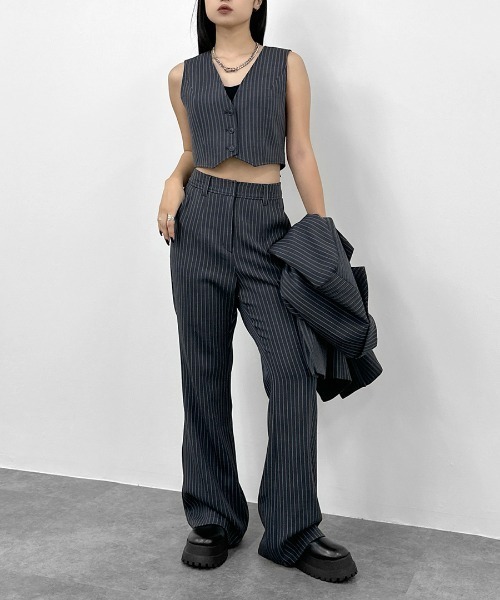 LVEU.】ピンストライプクロップドベストビスチェ / トップス ビスチェ