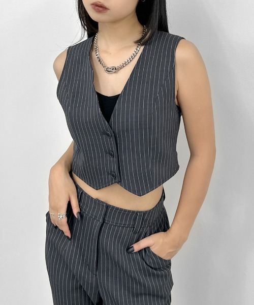 LVEU.】ピンストライプクロップドベストビスチェ / トップス ビスチェ