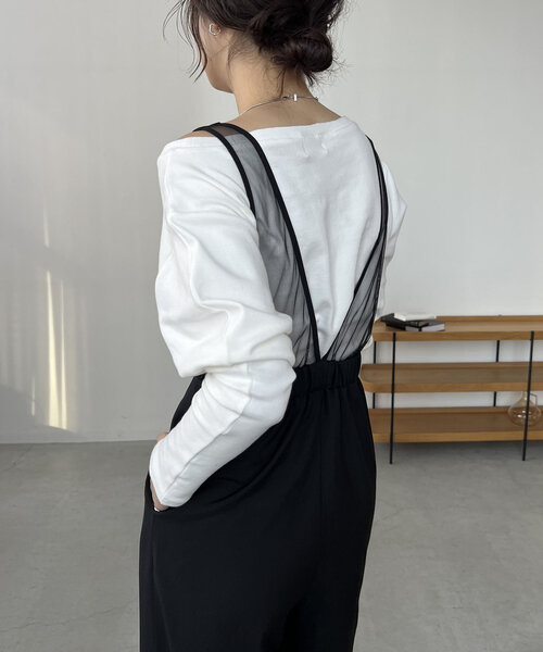 CAPRICIEUX LE'MAGE（カプリシューレマージュ）の「【低身長サイズあり】チュール切替ロンパース（サロペット/オーバーオール・レディース・ブラウン/ブラック・36/38/PS）」の2枚目の写真