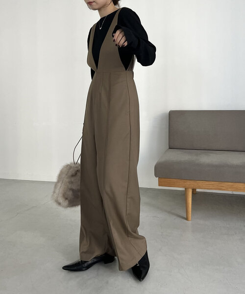 CAPRICIEUX LE'MAGE（カプリシューレマージュ）の「【低身長サイズあり】チュール切替ロンパース（サロペット/オーバーオール・レディース・ブラウン/ブラック・36/38/PS）」の8枚目の写真