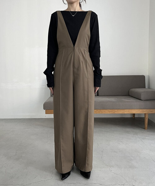 CAPRICIEUX LE'MAGE（カプリシューレマージュ）の「【低身長サイズあり】チュール切替ロンパース（サロペット/オーバーオール・レディース・ブラウン/ブラック・36/38/PS）」の15枚目の写真