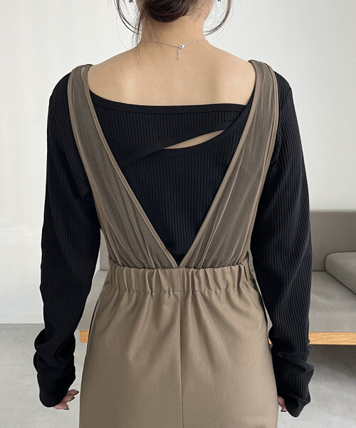 CAPRICIEUX LE'MAGE（カプリシューレマージュ）の「【低身長サイズあり】チュール切替ロンパース（サロペット/オーバーオール・レディース・ブラウン/ブラック・36/38/PS）」の18枚目の写真