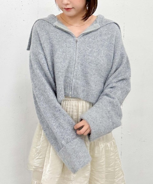 archives（アルシーヴ）の「スパンコールＢＩＧカラーＷｚｉｐニット（ニット/セーター・レディース・モカ/アイボリー/ブルーグレー/ピンクベージュ・MEDIUM）」の3枚目の写真