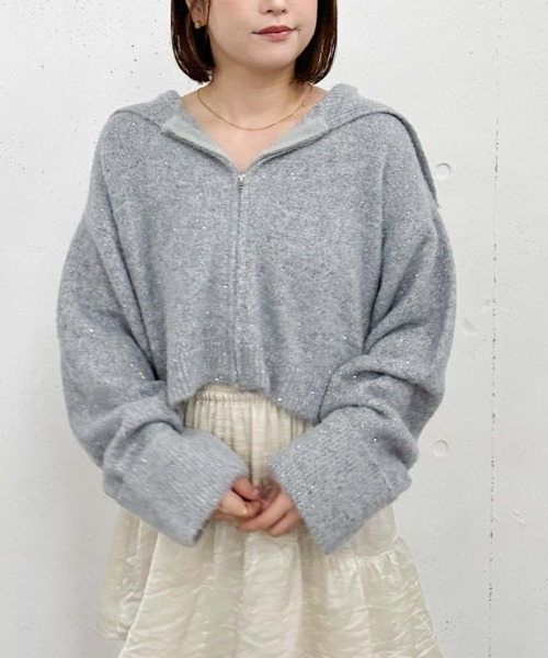 archives（アルシーヴ）の「スパンコールＢＩＧカラーＷｚｉｐニット（ニット/セーター・レディース・モカ/アイボリー/ブルーグレー/ピンクベージュ・MEDIUM）」の5枚目の写真