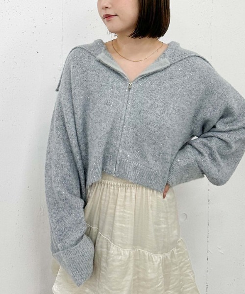 archives（アルシーヴ）の「スパンコールＢＩＧカラーＷｚｉｐニット（ニット/セーター・レディース・モカ/アイボリー/ブルーグレー/ピンクベージュ・MEDIUM）」の6枚目の写真