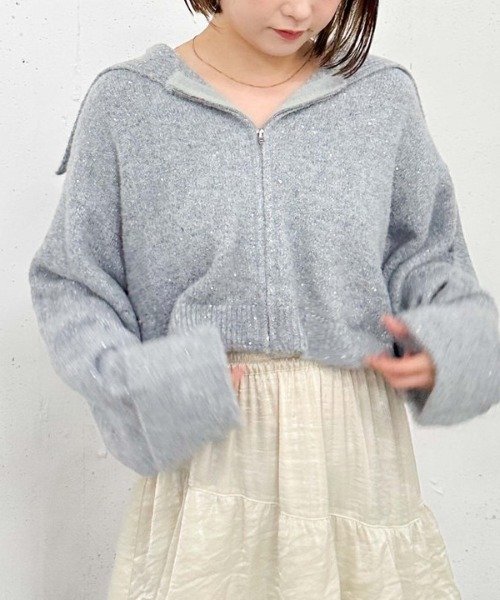 archives（アルシーヴ）の「スパンコールＢＩＧカラーＷｚｉｐニット（ニット/セーター・レディース・モカ/アイボリー/ブルーグレー/ピンクベージュ・MEDIUM）」の8枚目の写真