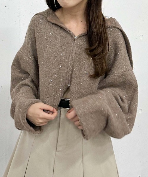 archives（アルシーヴ）の「スパンコールＢＩＧカラーＷｚｉｐニット（ニット/セーター・レディース・モカ/アイボリー/ブルーグレー/ピンクベージュ・MEDIUM）」の18枚目の写真