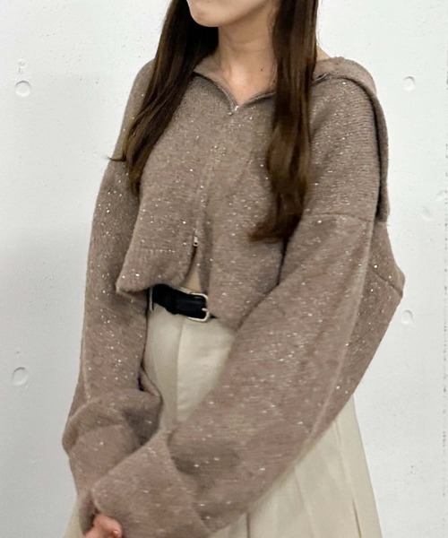 archives（アルシーヴ）の「スパンコールＢＩＧカラーＷｚｉｐニット（ニット/セーター・レディース・モカ/アイボリー/ブルーグレー/ピンクベージュ・MEDIUM）」の19枚目の写真