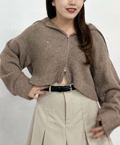 archives（アルシーヴ）の「スパンコールＢＩＧカラーＷｚｉｐニット（ニット/セーター・レディース・モカ/アイボリー/ブルーグレー/ピンクベージュ・MEDIUM）」の20枚目の写真