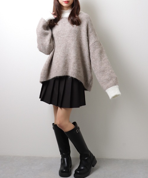 Lace Ladies(レースレディース)の「ヘンリーネック 配色 オーバー ニット プルオーバー(ニット/セーター・レディース・モカ/グレー/ネイビー・FREE/S)」の10枚目の写真