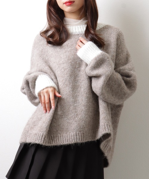 Lace Ladies(レースレディース)の「ヘンリーネック 配色 オーバー ニット プルオーバー(ニット/セーター・レディース・モカ/グレー/ネイビー・FREE/S)」の11枚目の写真
