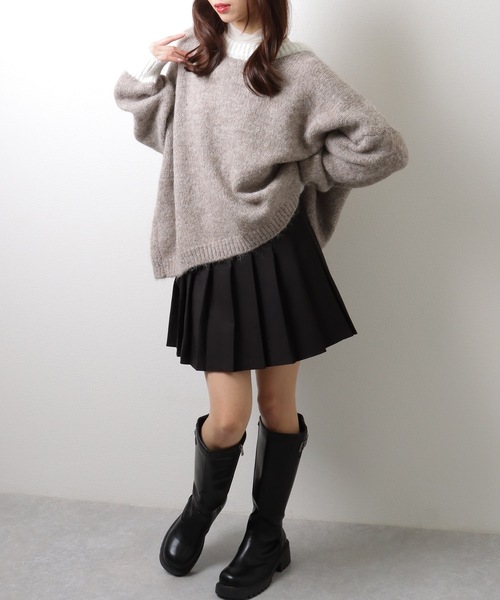 Lace Ladies(レースレディース)の「ヘンリーネック 配色 オーバー ニット プルオーバー(ニット/セーター・レディース・モカ/グレー/ネイビー・FREE/S)」の13枚目の写真