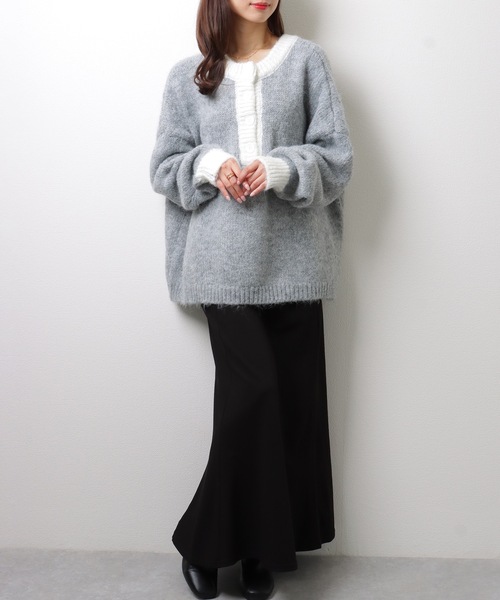 Lace Ladies(レースレディース)の「ヘンリーネック 配色 オーバー ニット プルオーバー(ニット/セーター・レディース・モカ/グレー/ネイビー・FREE/S)」の20枚目の写真