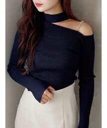 MERCURYDUO | ショルダーパールチェーンロングスリーブニット(ニット/セーター)