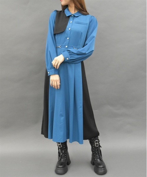 【セール】チェーン付バイカラーワンピース（ワンピース）｜axes femme POETIQUE（アクシーズファムポエティック） 6,006円