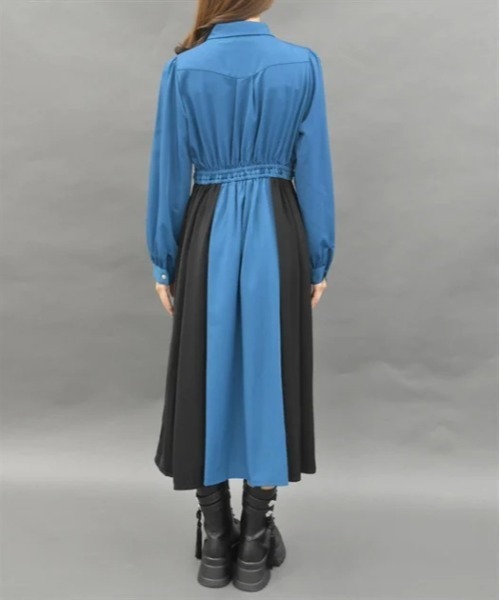 axes femme POETIQUE（アクシーズファムポエティック）の「チェーン付バイカラーワンピース（ワンピース・レディース・ブルーグリーン/ブラック/パープル・MEDIUM）」の5枚目の写真