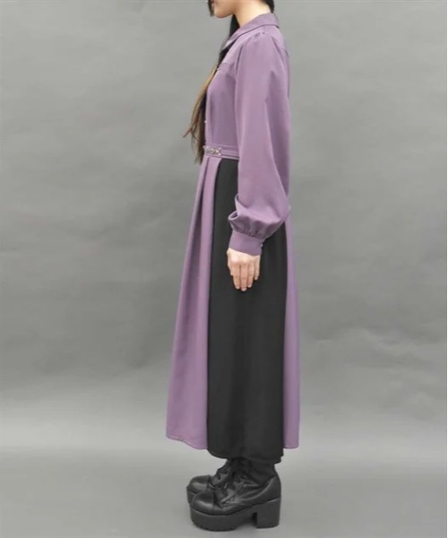 axes femme POETIQUE（アクシーズファムポエティック）の「チェーン付バイカラーワンピース（ワンピース・レディース・ブルーグリーン/ブラック/パープル・MEDIUM）」の6枚目の写真